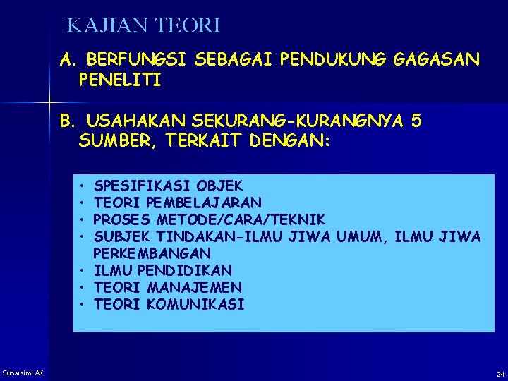 KAJIAN TEORI A. BERFUNGSI SEBAGAI PENDUKUNG GAGASAN PENELITI B. USAHAKAN SEKURANG-KURANGNYA 5 SUMBER, TERKAIT