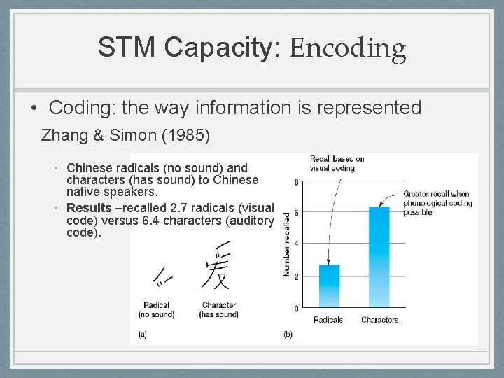 STM Capacity: Encoding • Coding: the way information is represented Zhang & Simon (1985)