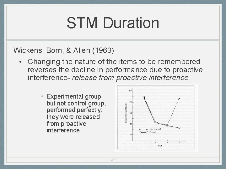 STM Duration Wickens, Born, & Allen (1963) • Changing the nature of the items