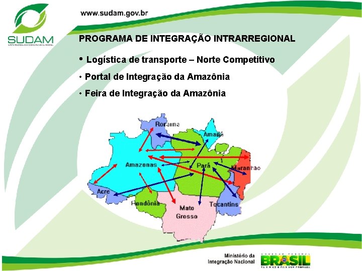 PROGRAMA DE INTEGRAÇÃO INTRARREGIONAL • Logística de transporte – Norte Competitivo • Portal de