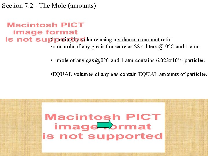 Section 7. 2 - The Mole (amounts) Counting by volume using a volume to