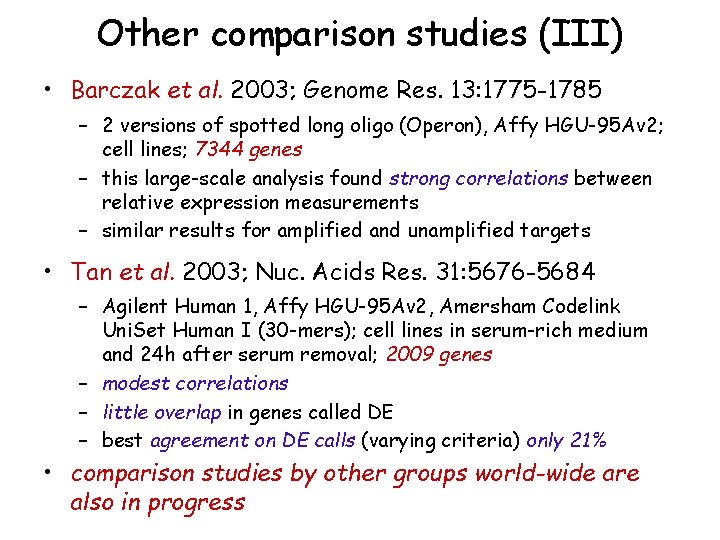 Other comparison studies (III) • Barczak et al. 2003; Genome Res. 13: 1775 -1785