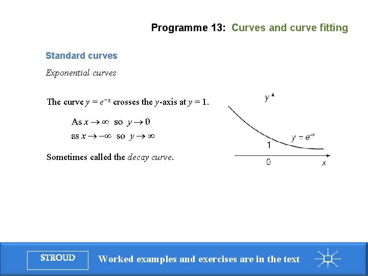 Programme 13: Curves and curve fitting Standard curves Exponential curves The curve y =