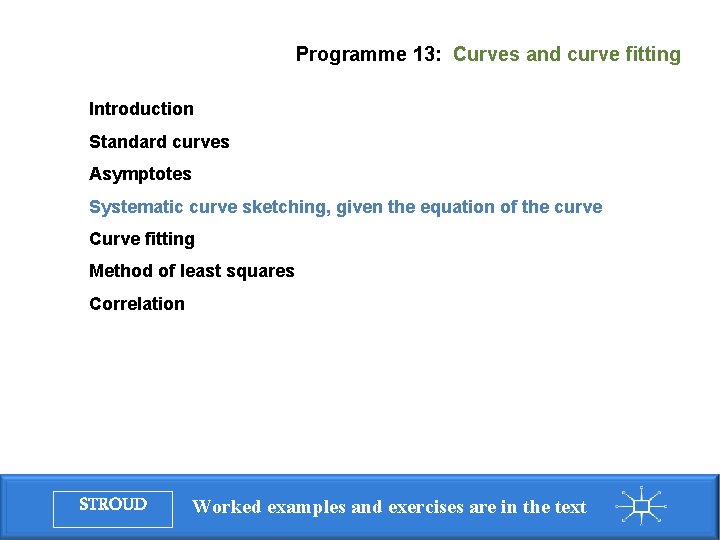 Programme 13: Curves and curve fitting Introduction Standard curves Asymptotes Systematic curve sketching, given