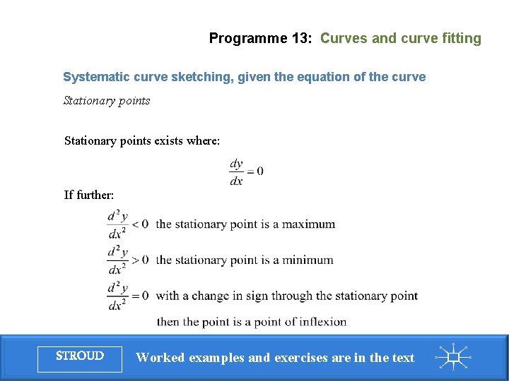 Programme 13: Curves and curve fitting Systematic curve sketching, given the equation of the