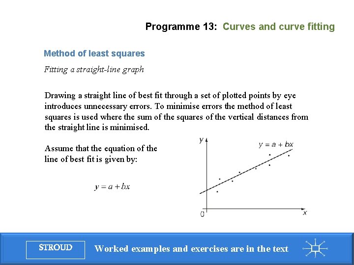 Programme 13: Curves and curve fitting Method of least squares Fitting a straight-line graph