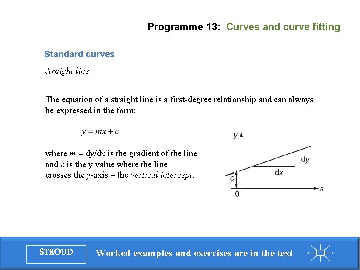 Programme 13: Curves and curve fitting Standard curves Straight line The equation of a