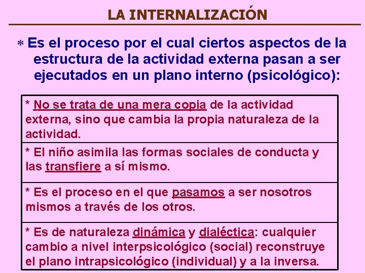 LA INTERNALIZACIÓN * Es el proceso por el cual ciertos aspectos de la estructura