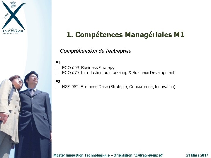 1. Compétences Managériales M 1 Compréhension de l'entreprise P 1 – ECO 559: Business