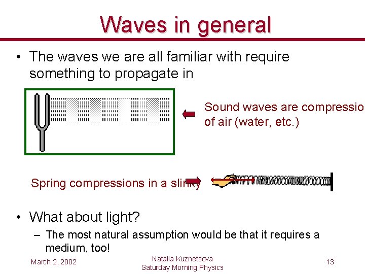 Waves in general • The waves we are all familiar with require something to