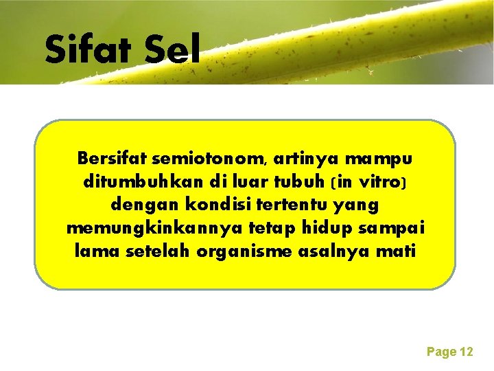 Sifat Sel Free Powerpoint Templates Bersifat semiotonom, artinya mampu ditumbuhkan di luar tubuh (in