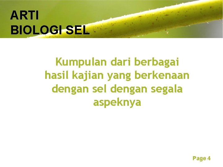 ARTI Free Powerpoint Templates BIOLOGI SEL Kumpulan dari berbagai hasil kajian yang berkenaan dengan