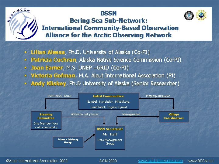 BSSN Bering Sea Sub-Network: International. Community-Based. Observation Alliance forthe the. Arctic. Observing. Network §