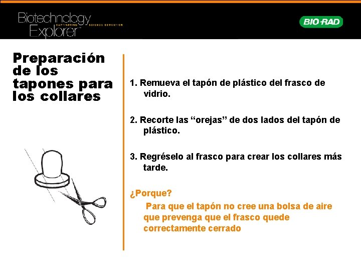 Preparación de los tapones para los collares 1. Remueva el tapón de plástico del