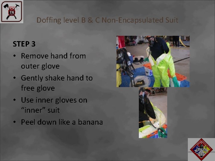 Doffing level B & C Non-Encapsulated Suit STEP 3 • Remove hand from outer