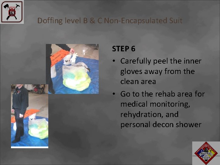 Doffing level B & C Non-Encapsulated Suit STEP 6 • Carefully peel the inner