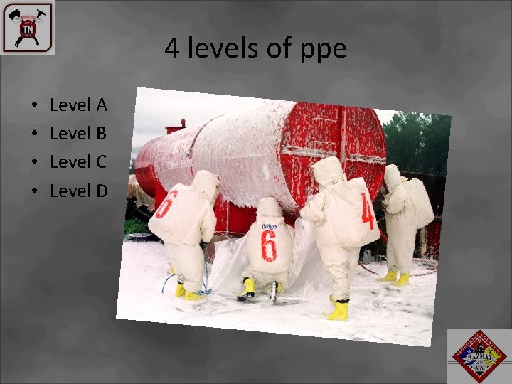 4 levels of ppe • • Level A Level B Level C Level D