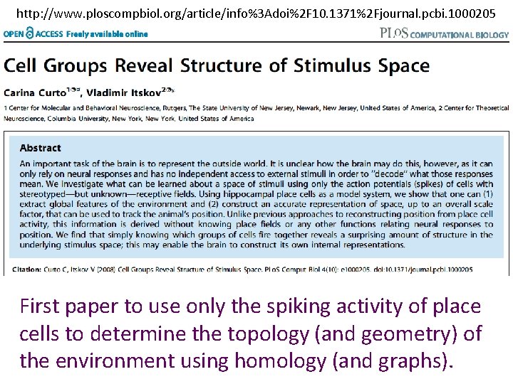 http: //www. ploscompbiol. org/article/info%3 Adoi%2 F 10. 1371%2 Fjournal. pcbi. 1000205 First paper to