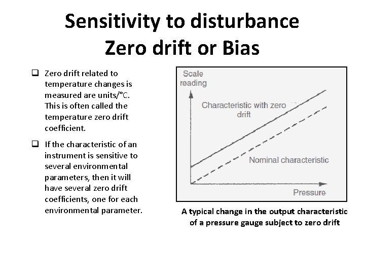Sensitivity to disturbance Zero drift or Bias q Zero drift related to temperature changes