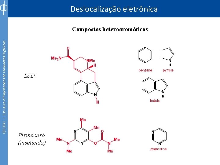 Deslocalização eletrônica QFL 0341 – Estrutura e Propriedades de Compostos Orgânicos Compostos heteroaromáticos LSD