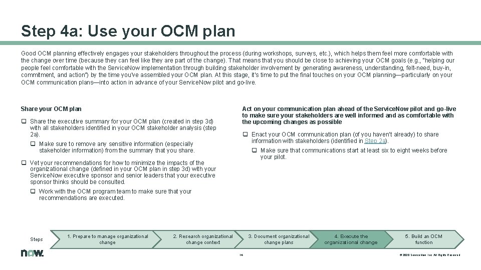 Step 4 a: Use your OCM plan Good OCM planning effectively engages your stakeholders