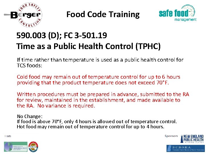 Food Code Training 590. 003 (D); FC 3‐ 501. 19 Time as a Public