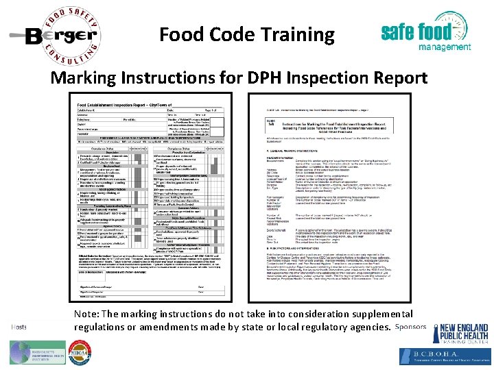 Food Code Training Marking Instructions for DPH Inspection Report Note: The marking instructions do