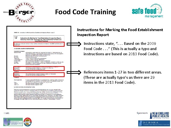 Food Code Training Instructions for Marking the Food Establishment Inspection Report Instructions state, “.