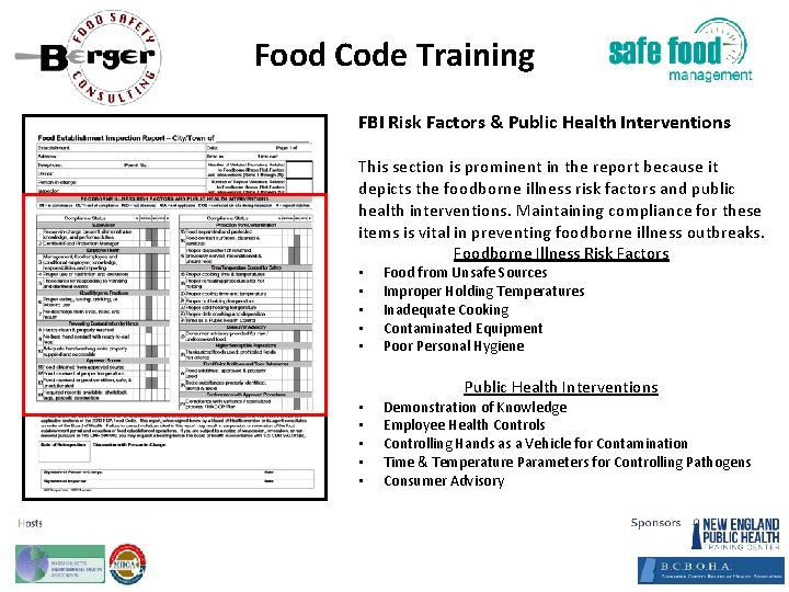 Food Code Training FBI Risk Factors & Public Health Interventions This section is prominent