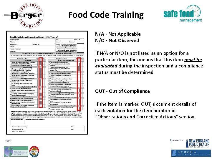 Food Code Training N/A ‐ Not Applicable N/O ‐ Not Observed If N/A or