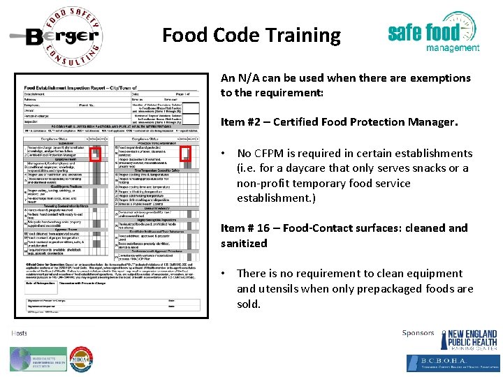 Food Code Training An N/A can be used when there are exemptions to the
