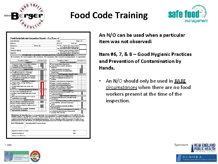 Food Code Training An N/O can be used when a particular item was not