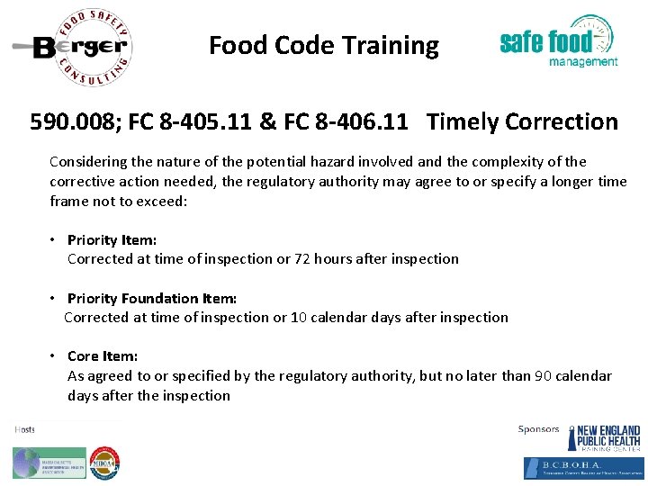 Food Code Training 590. 008; FC 8‐ 405. 11 & FC 8‐ 406. 11