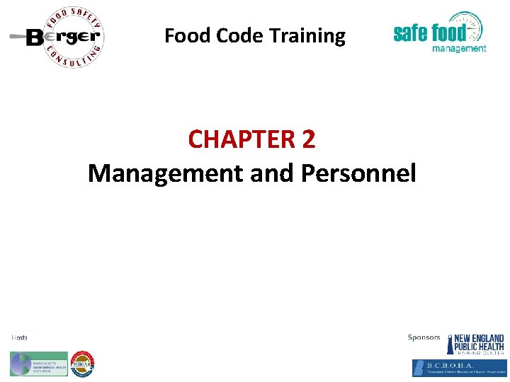 Food Code Training CHAPTER 2 Management and Personnel 