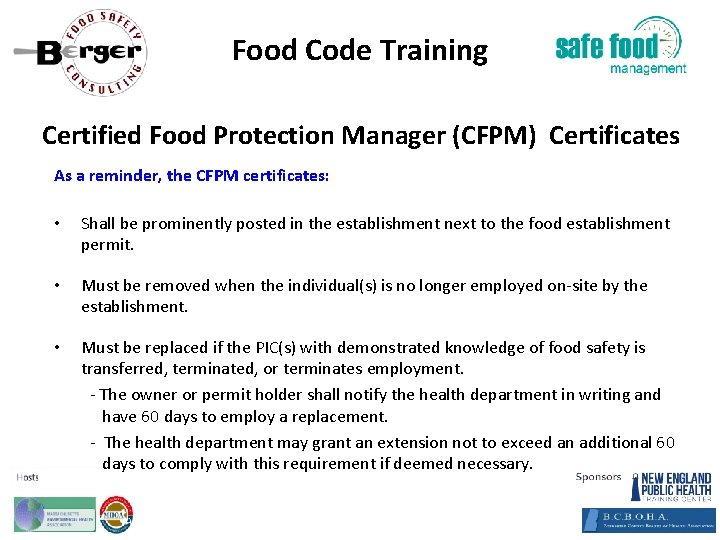 Food Code Training Certified Food Protection Manager (CFPM) Certificates As a reminder, the CFPM