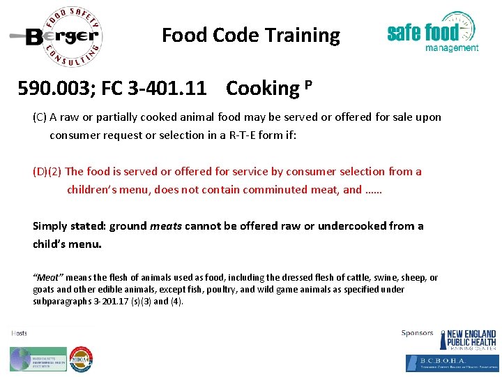 Food Code Training 590. 003; FC 3‐ 401. 11 Cooking P (C) A raw