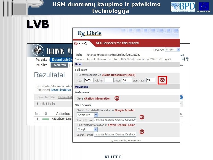 HSM duomenų kaupimo ir pateikimo technologija LVB KTU ITDC EUROPOS SĄJUNGA 