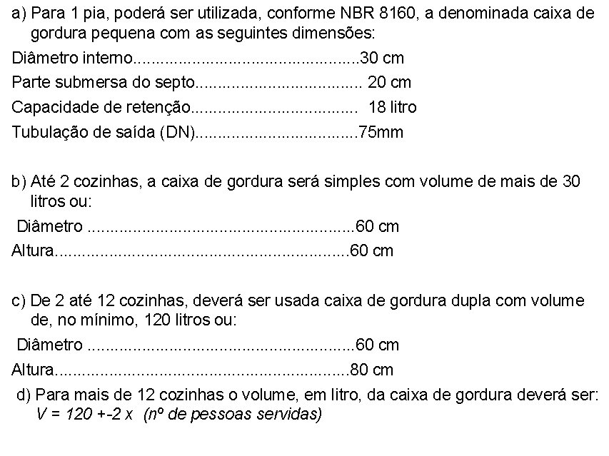 a) Para 1 pia, poderá ser utilizada, conforme NBR 8160, a denominada caixa de