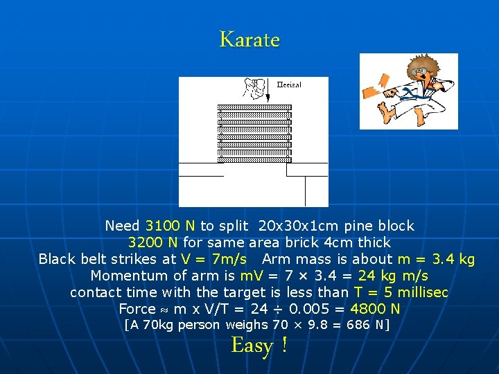 Karate Need 3100 N to split 20 x 30 x 1 cm pine block