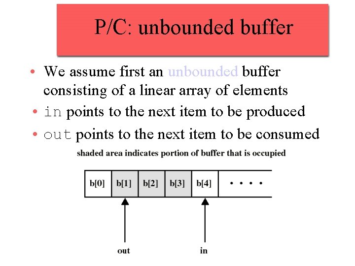 P/C: unbounded buffer • We assume first an unbounded buffer consisting of a linear