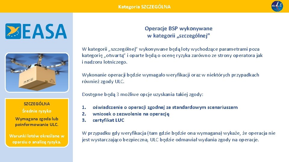 Kategoria SZCZEGÓLNA Operacje BSP wykonywane w kategorii „szczególnej” W kategorii „szczególnej” wykonywane będą loty