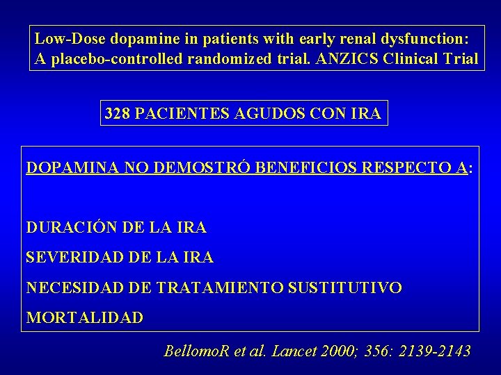 Low-Dose dopamine in patients with early renal dysfunction: A placebo-controlled randomized trial. ANZICS Clinical