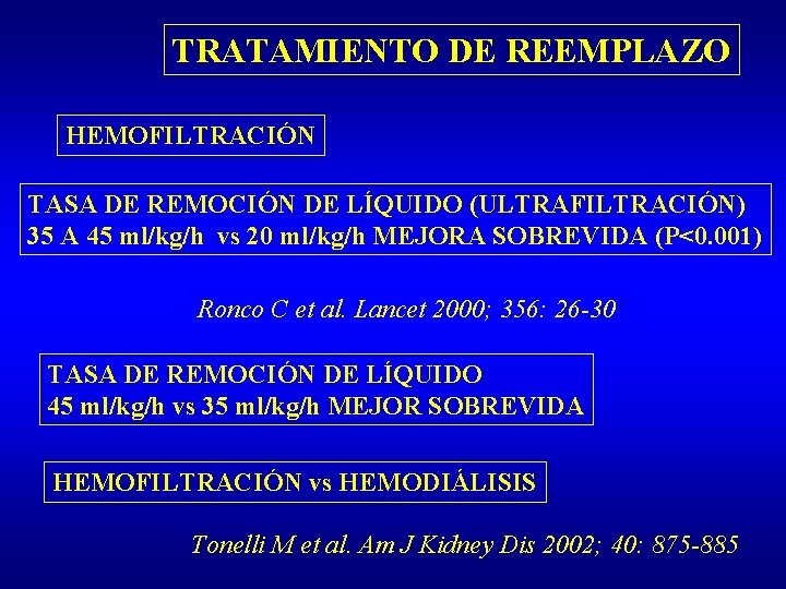TRATAMIENTO DE REEMPLAZO HEMOFILTRACIÓN TASA DE REMOCIÓN DE LÍQUIDO (ULTRAFILTRACIÓN) 35 A 45 ml/kg/h
