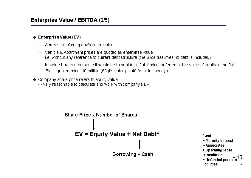 Enterprise Value / EBITDA (2/5) u Enterprise Value (EV) — A measure of company's