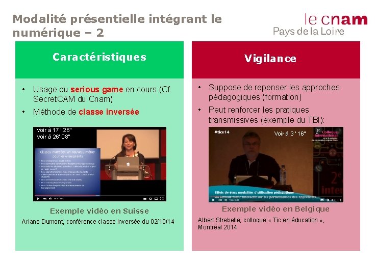 Modalité présentielle intégrant le numérique – 2 Caractéristiques Vigilance • Usage du serious game