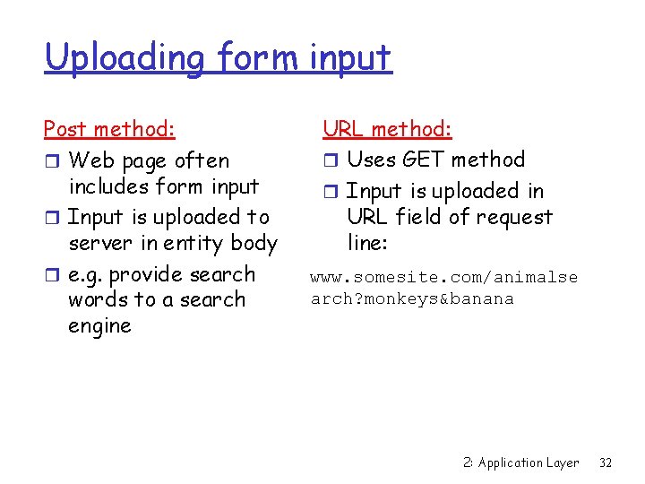 Uploading form input Post method: r Web page often includes form input r Input