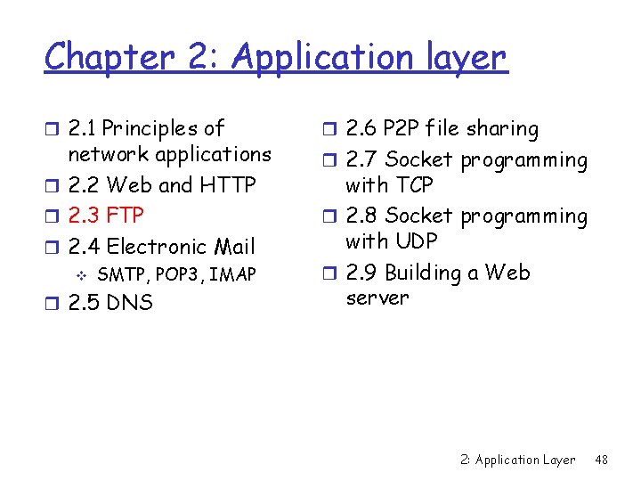 Chapter 2: Application layer r 2. 1 Principles of network applications r 2. 2