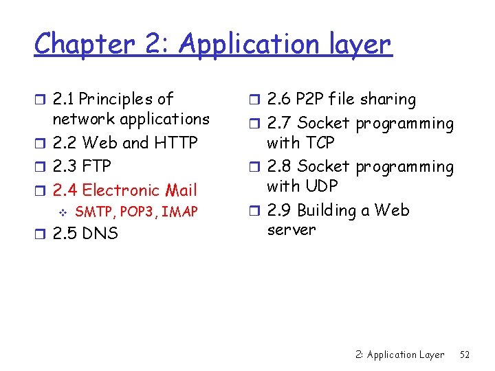 Chapter 2: Application layer r 2. 1 Principles of network applications r 2. 2