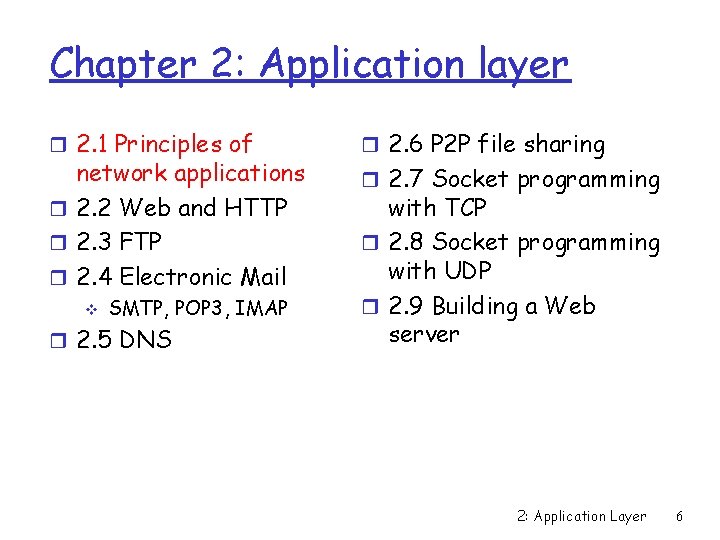 Chapter 2: Application layer r 2. 1 Principles of network applications r 2. 2