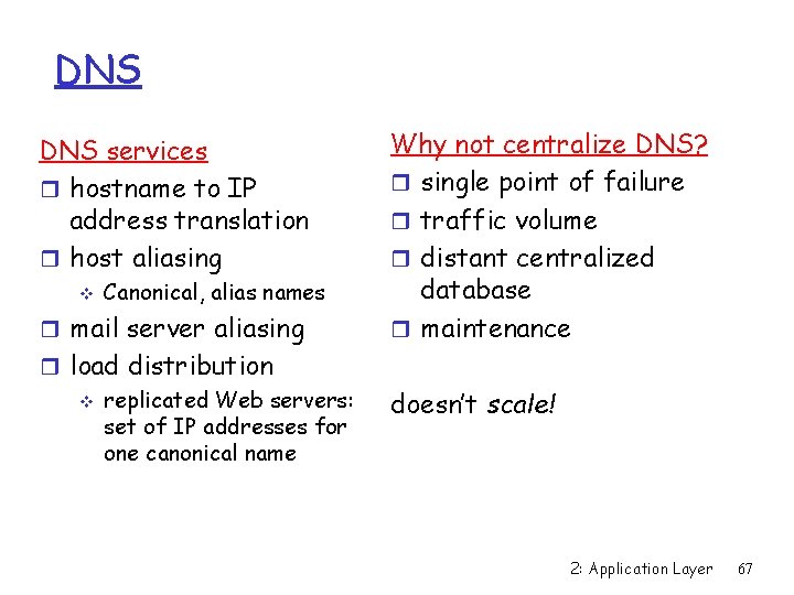 DNS services r hostname to IP address translation r host aliasing v Canonical, alias